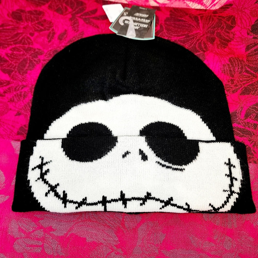 Disney Nightmare Before Christmas Jack Skellington Roll Down Beanie. NWT.